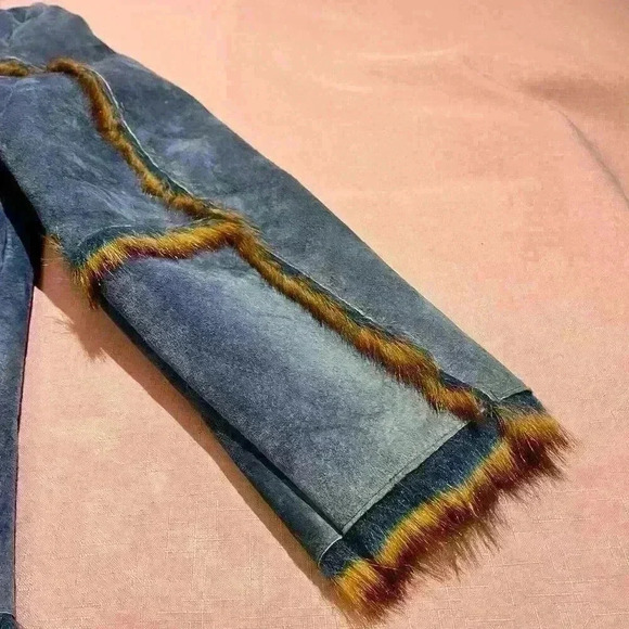 The LOOK Randolph Duke Womens Suede & Faux Fur Blue Fox Jacket Hood Size Large - Picture 12 of 16